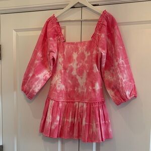LoveShackFancy Pink Tie-Dye Mini Dress